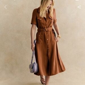 Sezane Raquel Midi Dress In Caramel Sz38